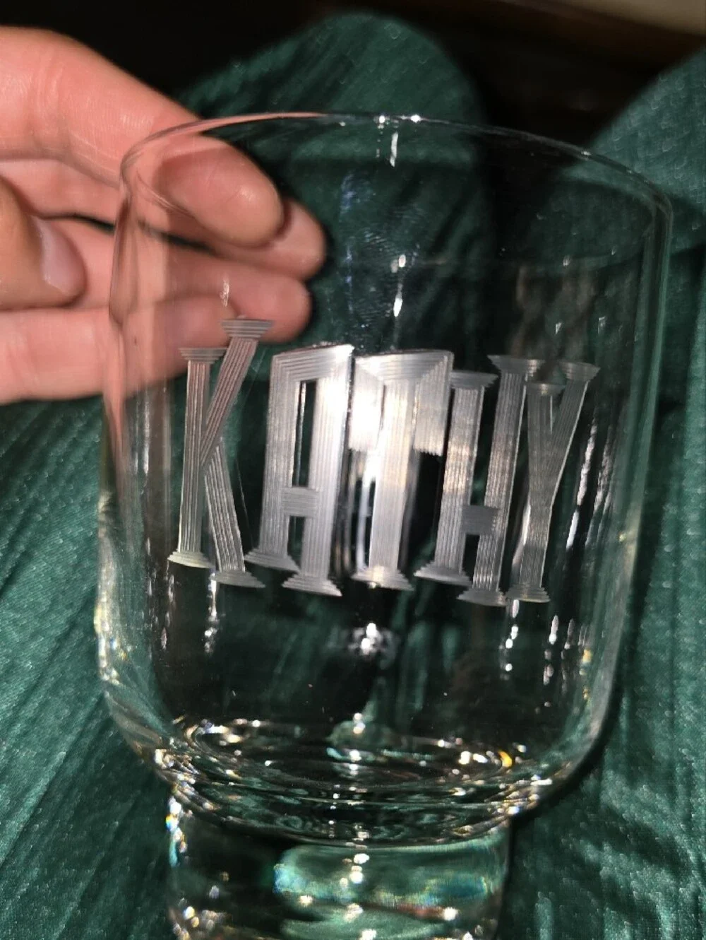 Source Unknown Clear Glass Tumbler with 'Kathy' Etching